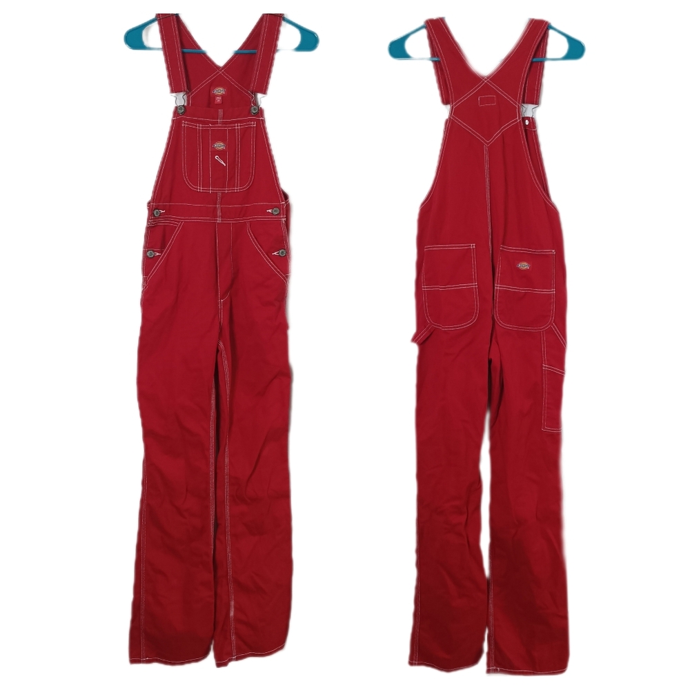 SOLD Vintage Dickies Women XS Contrast Thread Denim Jean Overalls Bib Kidcore - Picture 1 of 8